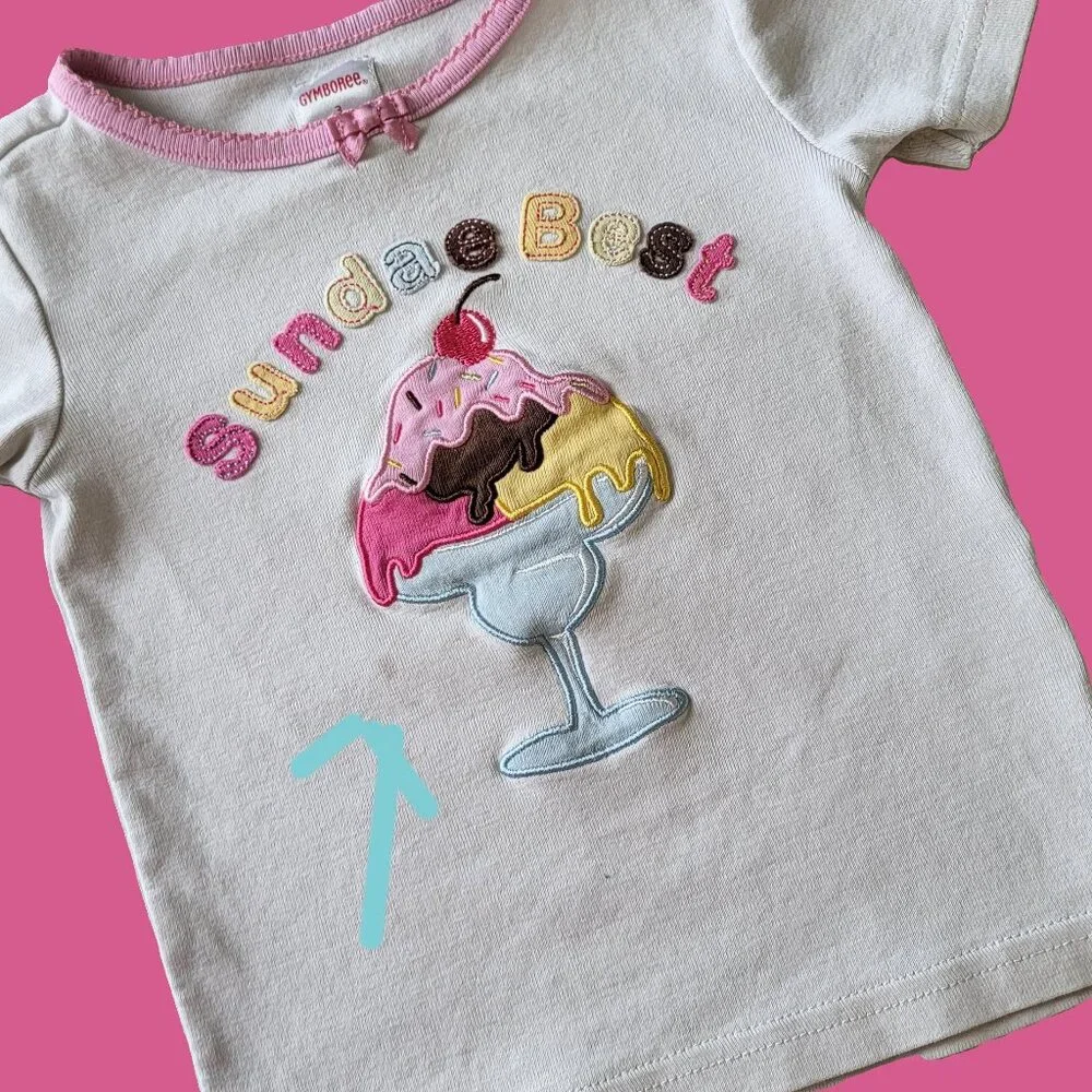Gymboree Sundae Best Embroidered Tee Shirt Top Short Sleeve Pink White 3